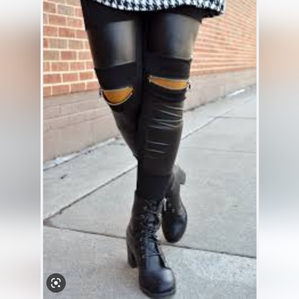 Modcloth Zipper Knee Patchwork Leggings - image 1